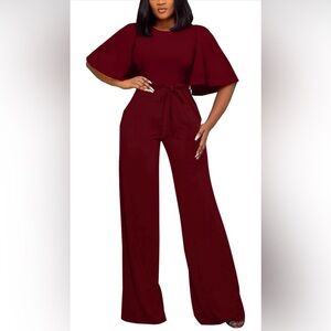 NWOT Chic Burgundy Wide Leg Jumpsuit